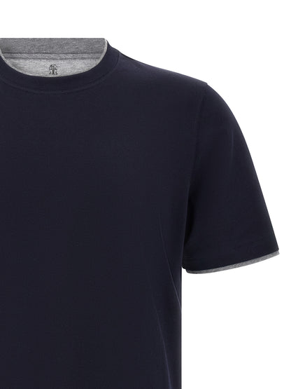 T-Shirt by Brunello Cucinelli for men in cotton blue showcases a unassuming silhouette, artfully detailed with a refined and unassuming for a sophisticated, contemporary look.