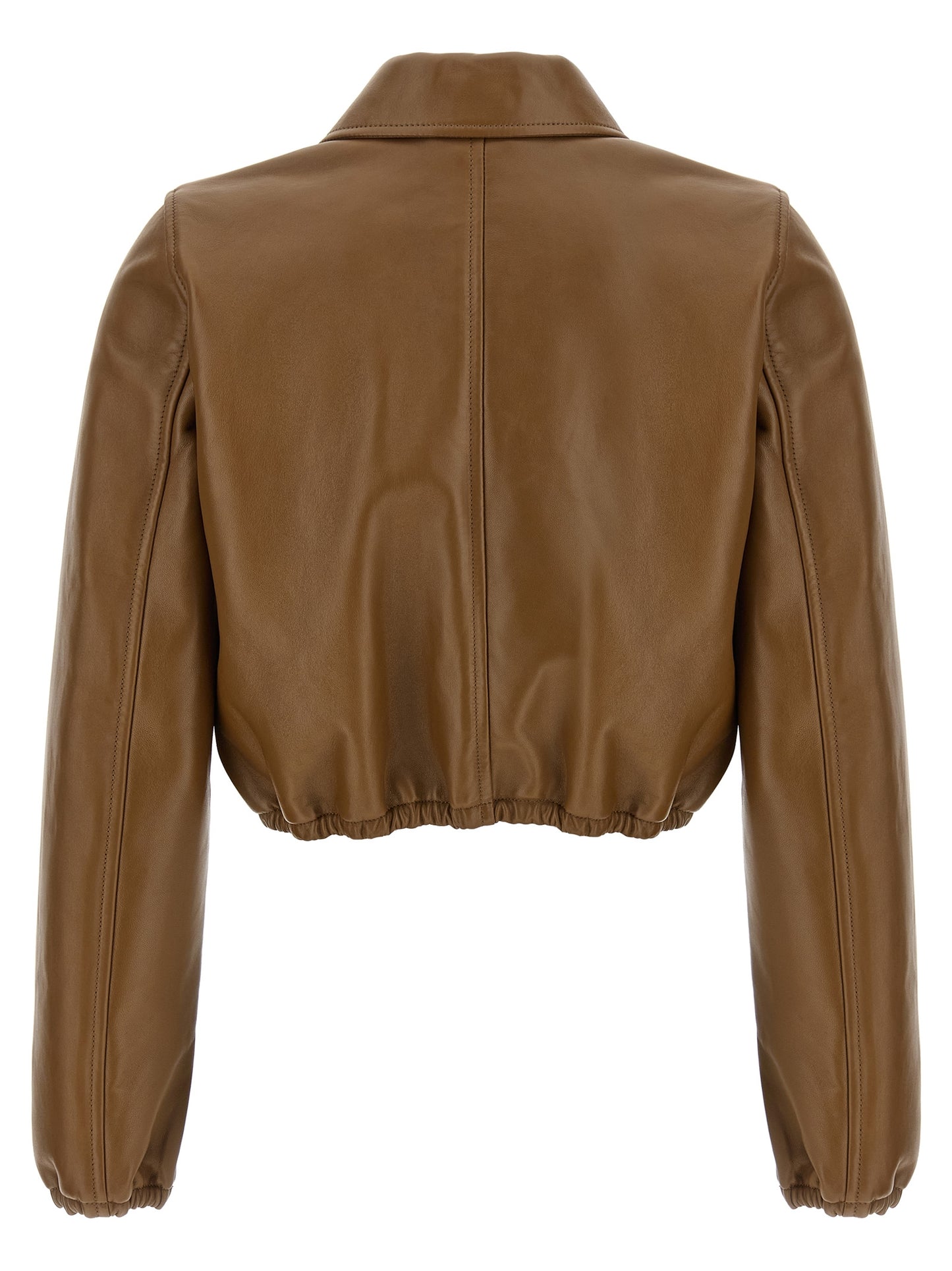 Jacket by Gucci for women in lamb leather beige showcases a contemporary silhouette, detailed with a contemporary and premium pockets for a sophisticated finish.