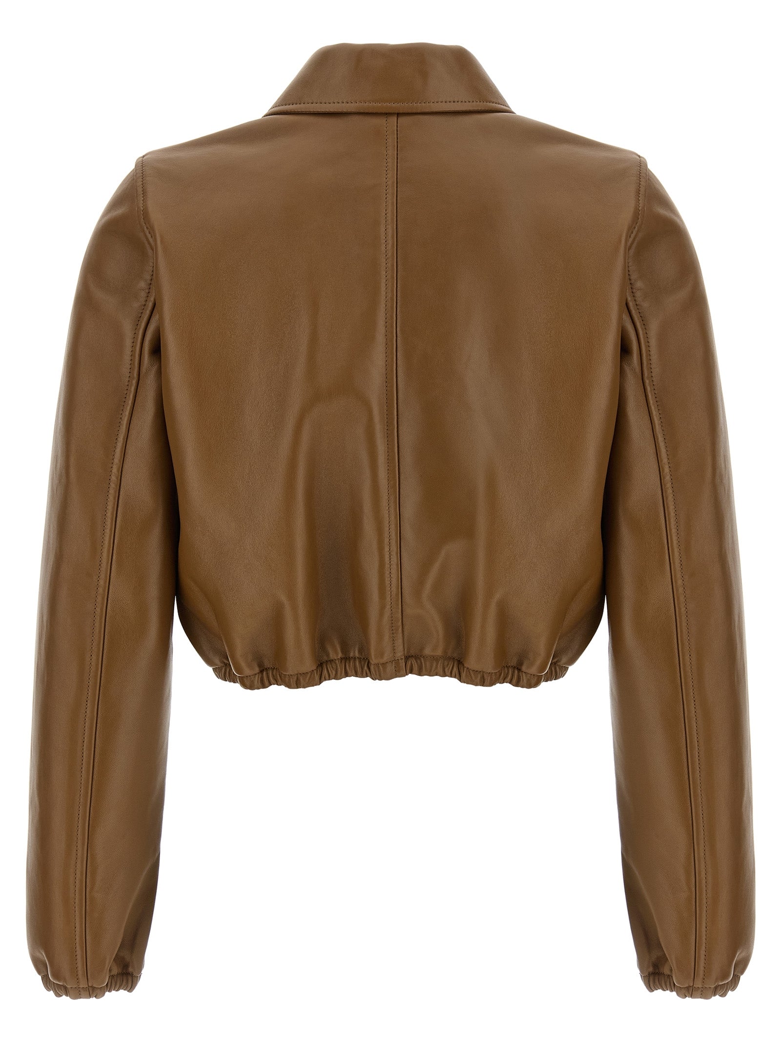 Jacket by Gucci for women in lamb leather beige showcases a contemporary silhouette, detailed with a contemporary and premium pockets for a sophisticated finish.