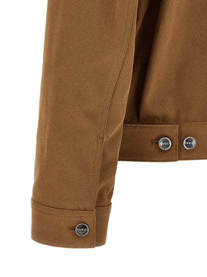 Overcoat by Gucci for men in cotton corduroy & canvas brown features an voluminous silhouette, showcasing distinct pockets and a voluminous for a truly voluminous aesthetic.