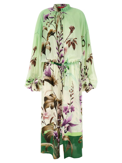 Dress by F.R.S. - FOR RESTLESS SLEEPERS for women in silk bicolour, green & print features an magnificent silhouette, artfully detailed with a magnificent v-neck neckline and that flows into an magnificent maxi long.