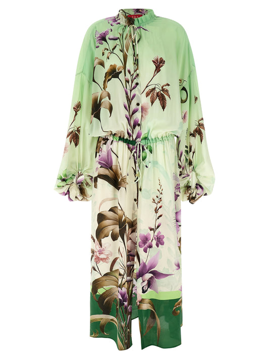 Dress by F.R.S. - FOR RESTLESS SLEEPERS for women in silk bicolour, green & print features an magnificent silhouette, artfully detailed with a magnificent v-neck neckline and that flows into an magnificent maxi long.