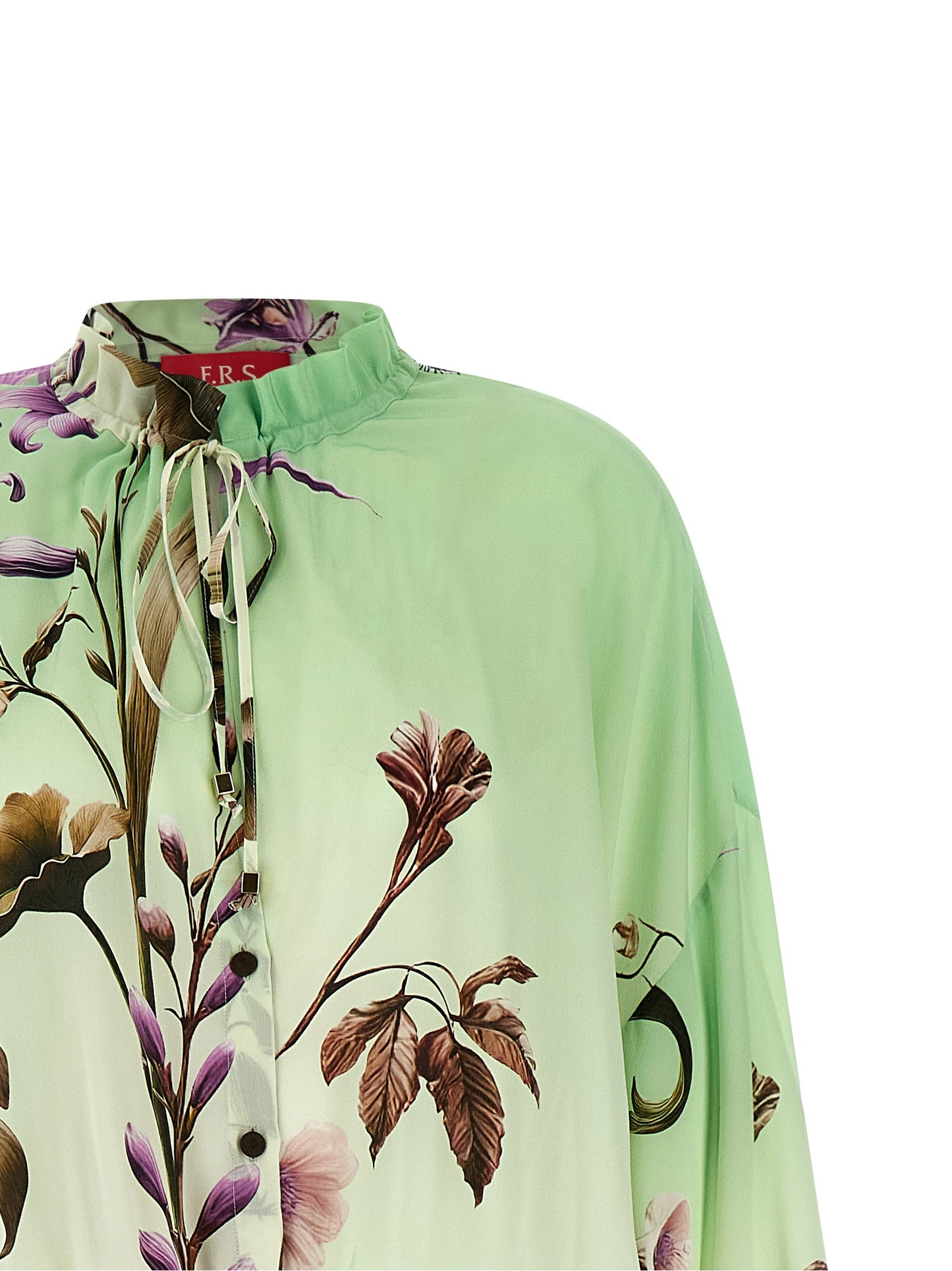 Dress by F.R.S. - FOR RESTLESS SLEEPERS for women in silk bicolour, green & print features a dramatic silhouette, showcasing an elegant v-neck neckline and that flows into a dramatic maxi long.
