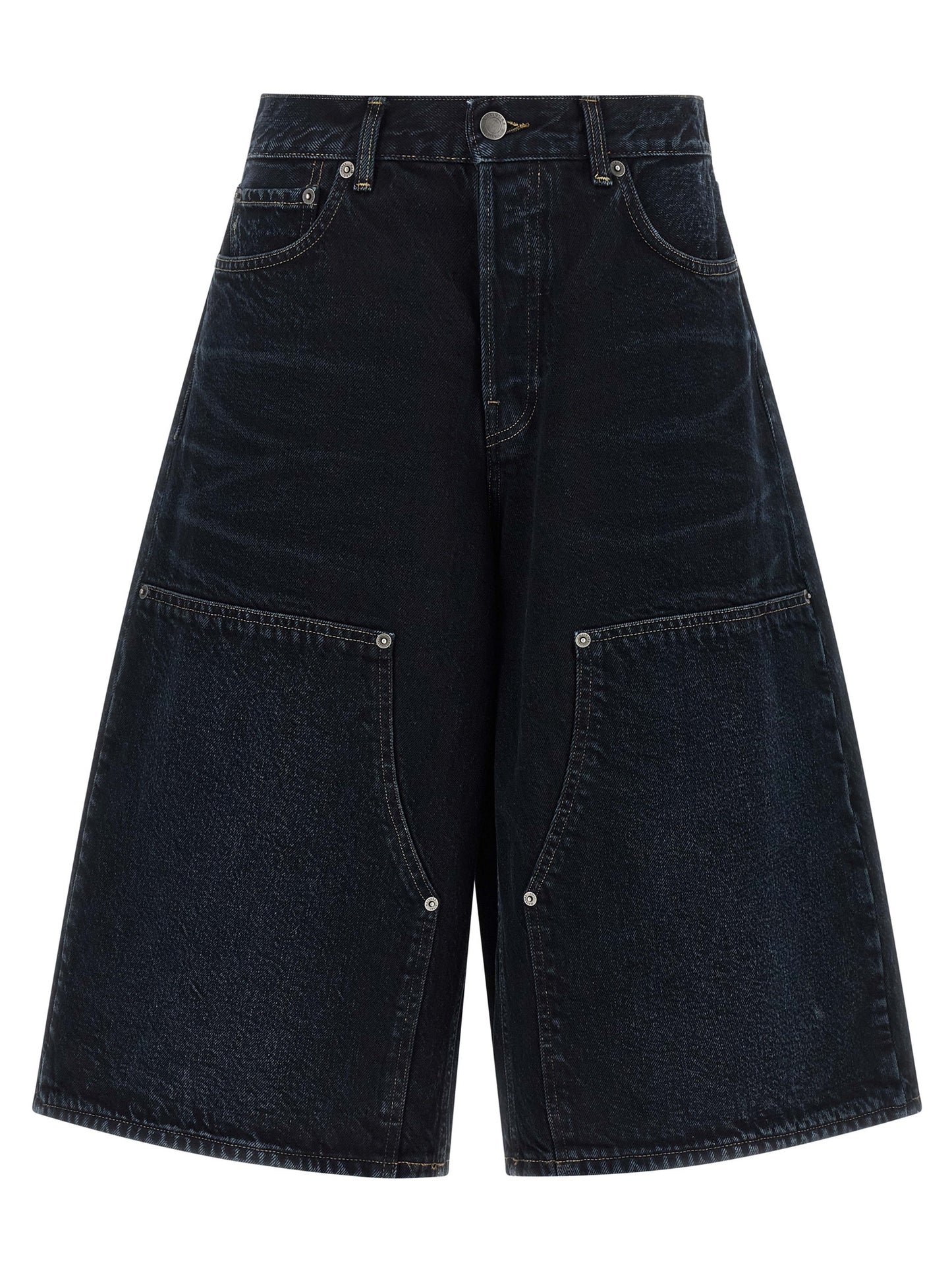Haikure Women's Relaxed Fit Wide Denim Cotton Shorts - Blue Indigo