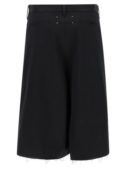 Maison Margiela Four Stitches Women's Flared Wide Cotton Bermuda Shorts - Black Signature