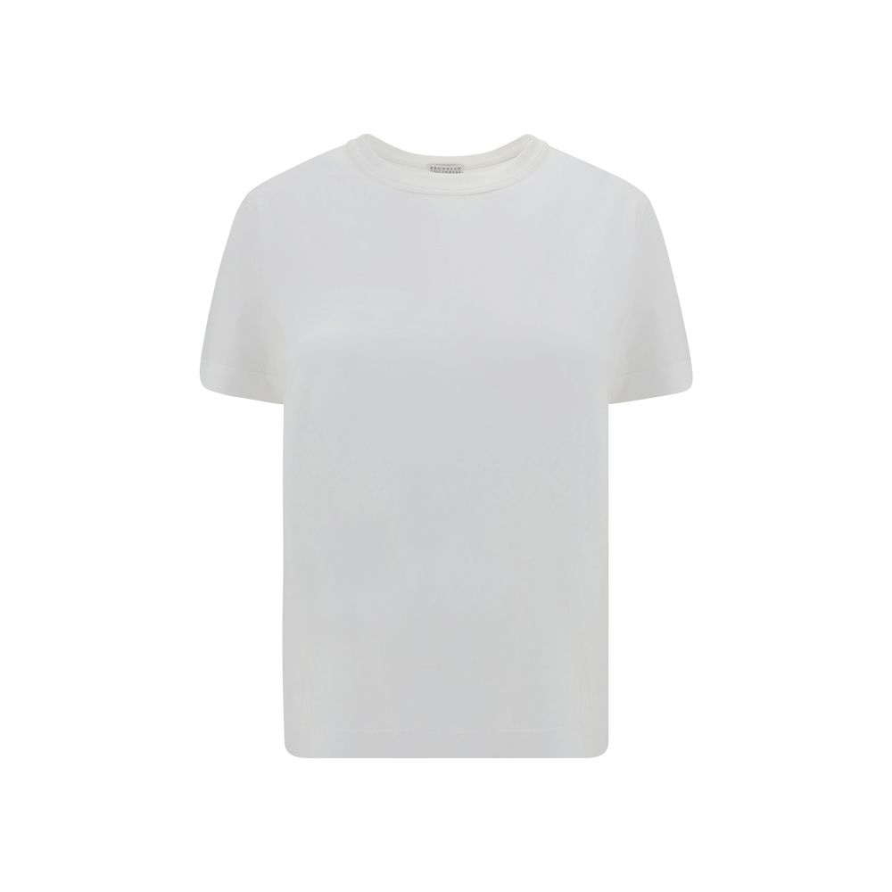 T-Shirt by Brunello Cucinelli for women in cotton white & patterned features an on trend silhouette, perfectly showcasing a on trend and crew neckline for an elevated aesthetic.