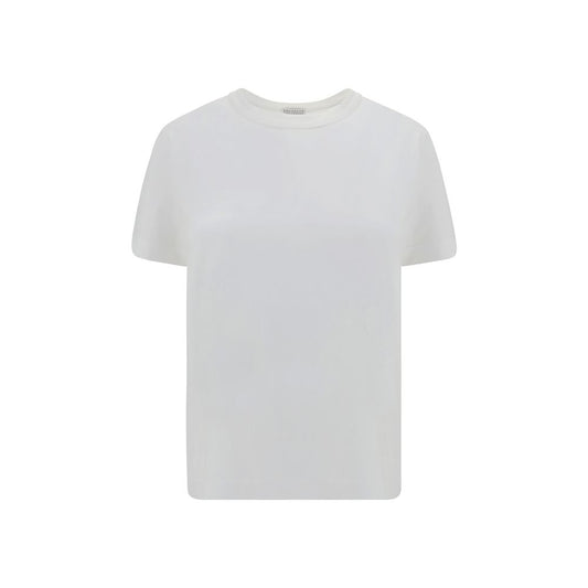 T-Shirt by Brunello Cucinelli for women in cotton white & patterned features an on trend silhouette, perfectly showcasing a on trend and crew neckline for an elevated aesthetic.