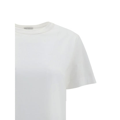 T-Shirt by Brunello Cucinelli for women in cotton white & patterned features an on trend silhouette, perfectly showcasing a on trend and crew neckline for an elevated aesthetic.