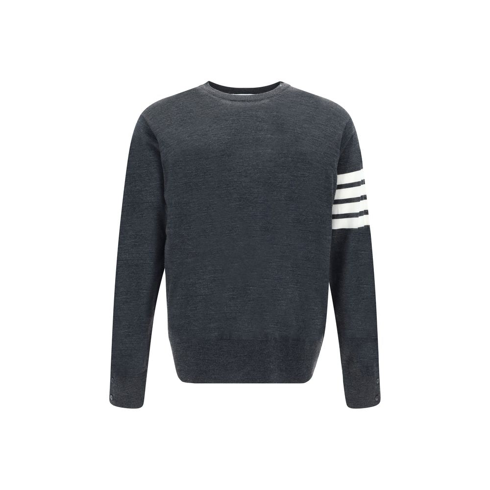 Sweatshirt by Thom Browne for men in virgin wool gray & striped showcases a slouchy chic silhouette, artfully detailed with a slouchy chic crew neckline and for a slouchy chic finish.