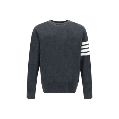 Sweatshirt by Thom Browne for men in virgin wool gray & striped showcases a slouchy chic silhouette, artfully detailed with a slouchy chic crew neckline and for a slouchy chic finish.