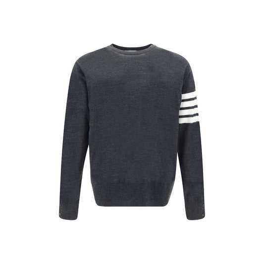 Sweatshirt by Thom Browne for men in virgin wool gray & striped showcases a slouchy chic silhouette, artfully detailed with a slouchy chic crew neckline and for a slouchy chic finish.