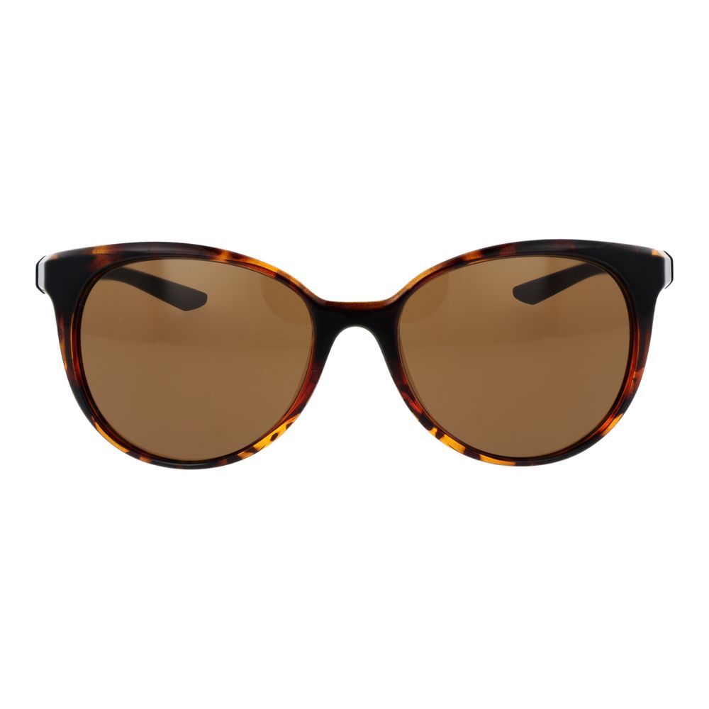 Sunglasses by Nike for women in acetate brown features a sumptuous silhouette, showcasing a sumptuous full-rim round frame design in brown coloured frame with high-performance non-polarized category-3-dark-tint lens.