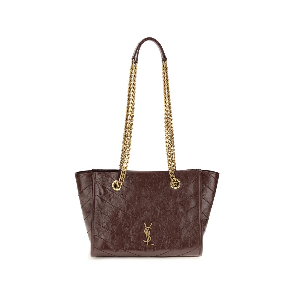 Small Shopper Tote Shoulder Bag by Saint Laurent for women in bos taurus calfskin leather brown, chevron & signature showcases a enviable silhouette, artfully detailed with a secure , organized , and versatile for a enviable look.