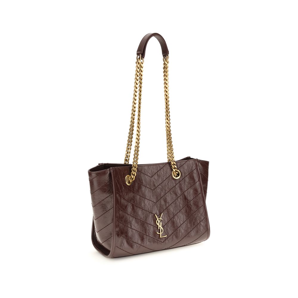 Small Shopper Tote Shoulder Bag by Saint Laurent for women in bos taurus calfskin leather brown, chevron & signature showcases a enviable silhouette, artfully detailed with a secure , organized , and versatile for a enviable look.