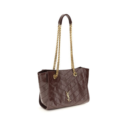 Small Shopper Tote Shoulder Bag by Saint Laurent for women in bos taurus calfskin leather brown, chevron & signature showcases a enviable silhouette, artfully detailed with a secure , organized , and versatile for a enviable look.