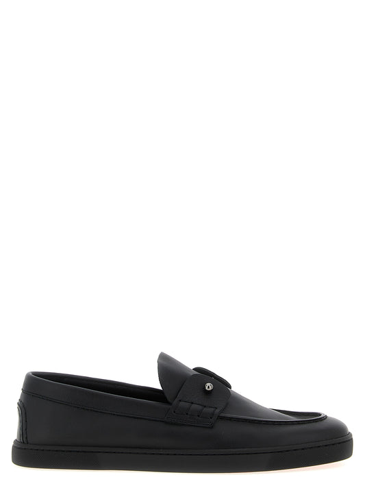 Loafer Slip-On Shoes by Christian Louboutin for men in calfskin leather black showcases a impeccable silhouette as Men's Calfskin Leather Loafer Slip-On Shoes, artfully designed with a impeccable and refined for a impeccable finish.