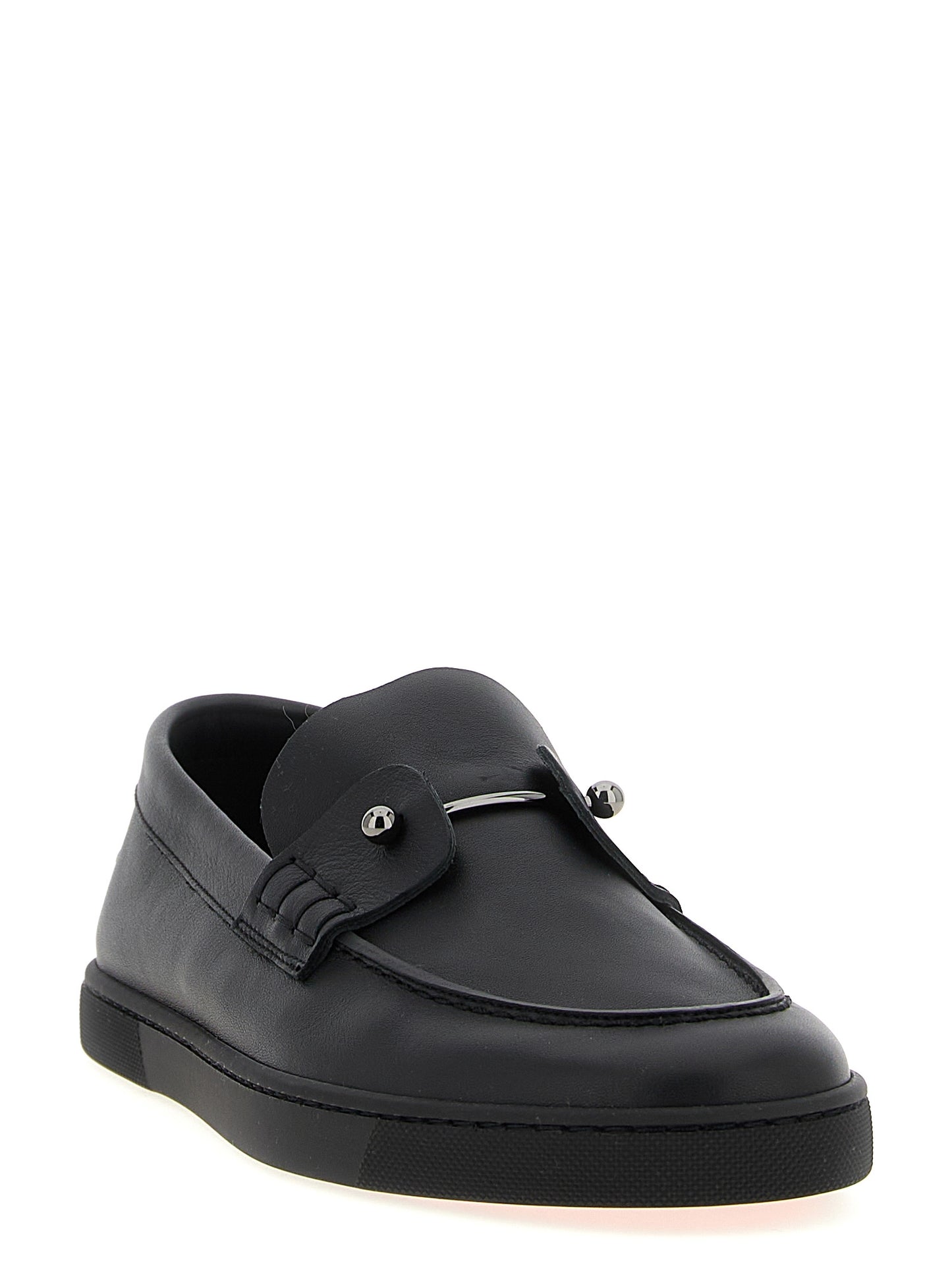 Loafer Slip-On Shoes by Christian Louboutin for men in calfskin leather black showcases a timeless silhouette from the Men's Calfskin Leather Loafer Slip-On Shoes collection, featuring a timeless and for a timeless finish.