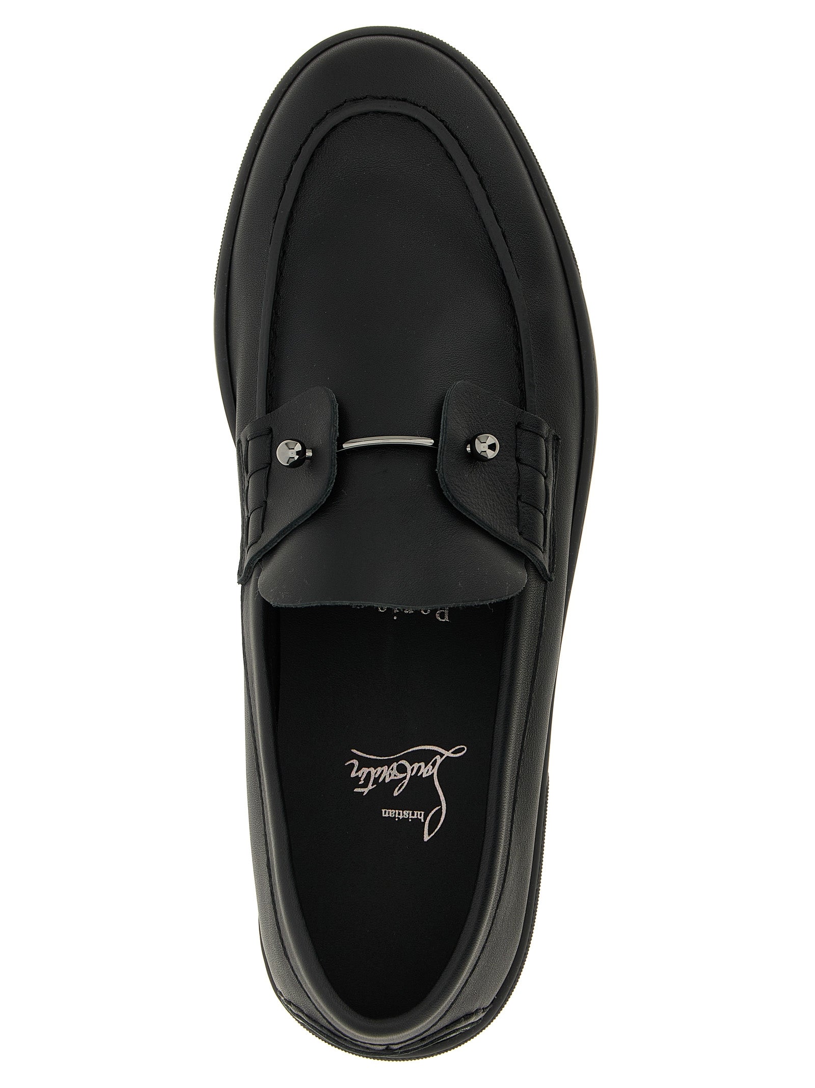 Loafer Slip-On Shoes by Christian Louboutin for men in calfskin leather black features an ergonomic silhouette, perfectly showcasing Men's Calfskin Leather Loafer Slip-On Shoes with its distinct and elegant .