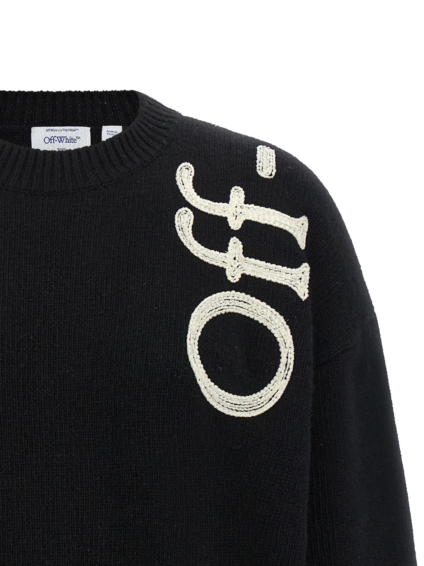 Cardigan by Off-White for women in polyamide wool bicolour, black & white features a dramatic silhouette, showcasing a sophisticated crew neckline and dramatic detail for a timeless, premium look.