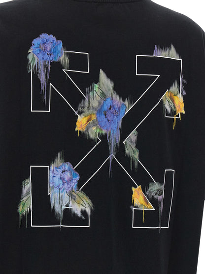 Activewear T-Shirt by Off-White for women in cotton canvas black, white, floral & print features an athletic silhouette with sleeves and a neckline, enhanced by high-performance .