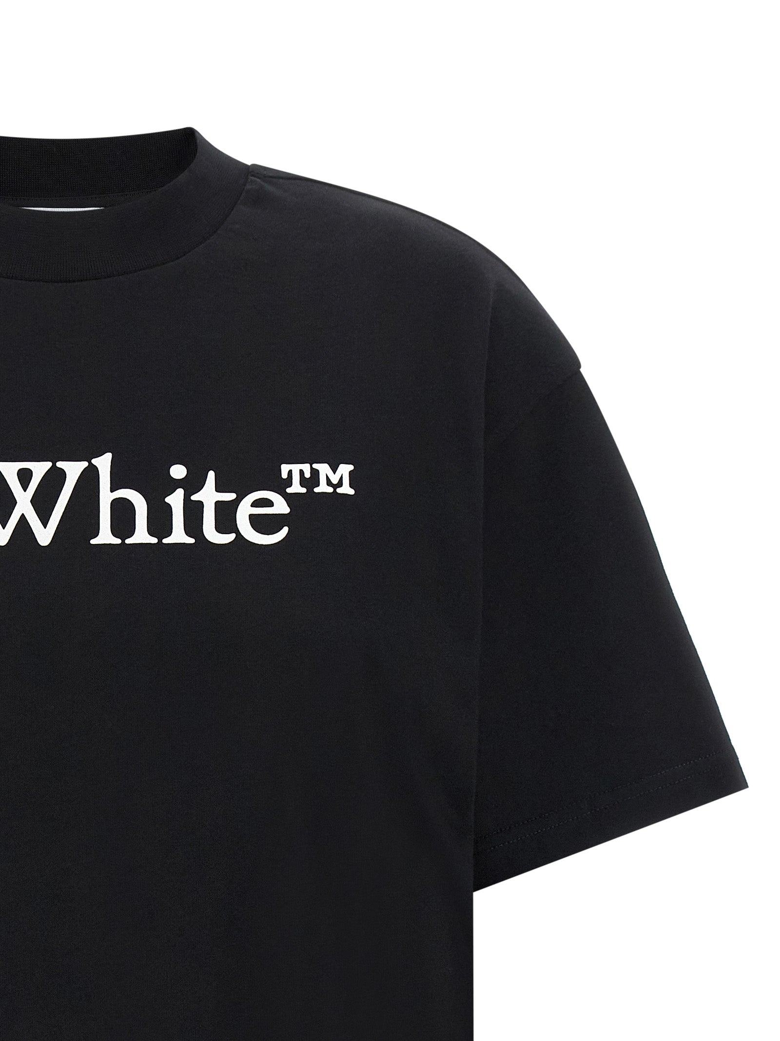 T-Shirt by Off-White for women in cotton black & white showcases a fashionable silhouette, elegantly detailed with a fashionable and crew neckline for a sophisticated, high-fashion look.