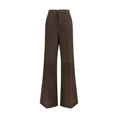 Casual Pants by Rick Owens for women in bos taurus calf suede leather brown features a polished silhouette with a polished regular-fit & wide, reaching a polished long and finished with a polished .