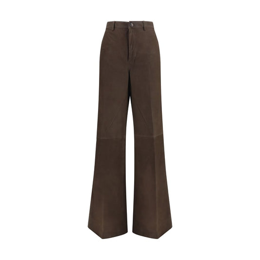Casual Pants by Rick Owens for women in bos taurus calf suede leather brown features a polished silhouette with a polished regular-fit & wide, reaching a polished long and finished with a polished .