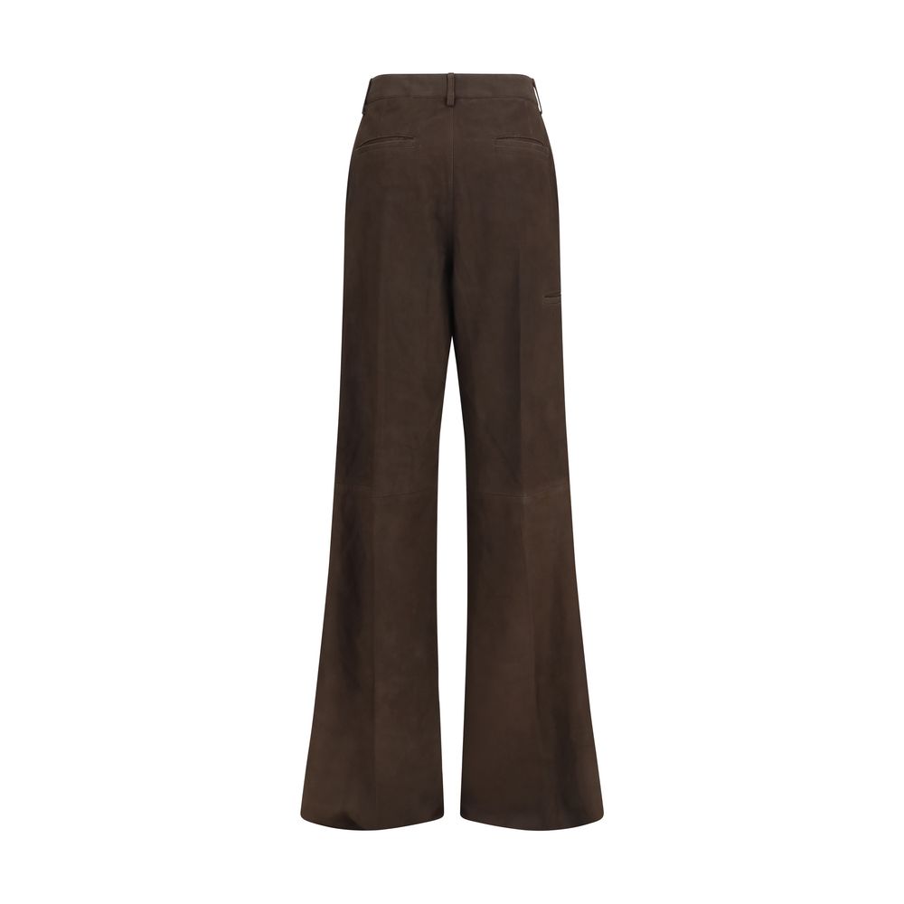 Casual Pants by Rick Owens for women in bos taurus calf suede leather brown features an refined tailoring silhouette, showcasing a premium regular-fit & wide with a and long cut for a refined tailoring look.