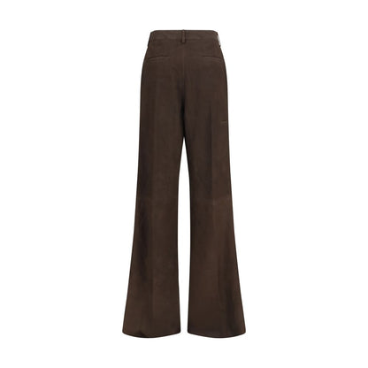 Casual Pants by Rick Owens for women in bos taurus calf suede leather brown features an refined tailoring silhouette, showcasing a premium regular-fit & wide with a and long cut for a refined tailoring look.