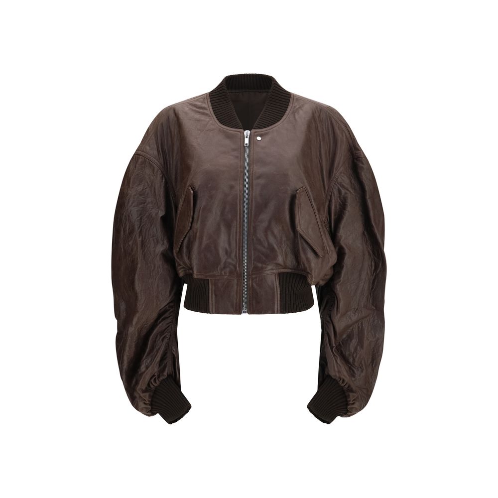 Bomber Jacket by Rick Owens for women in bos taurus calf leather brown & signature showcases a bohemian silhouette, artfully detailed with a bohemian and signature pockets for a truly bohemian finish.