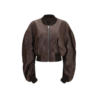 Bomber Jacket by Rick Owens for women in bos taurus calf leather brown & signature showcases a bohemian silhouette, artfully detailed with a bohemian and signature pockets for a truly bohemian finish.