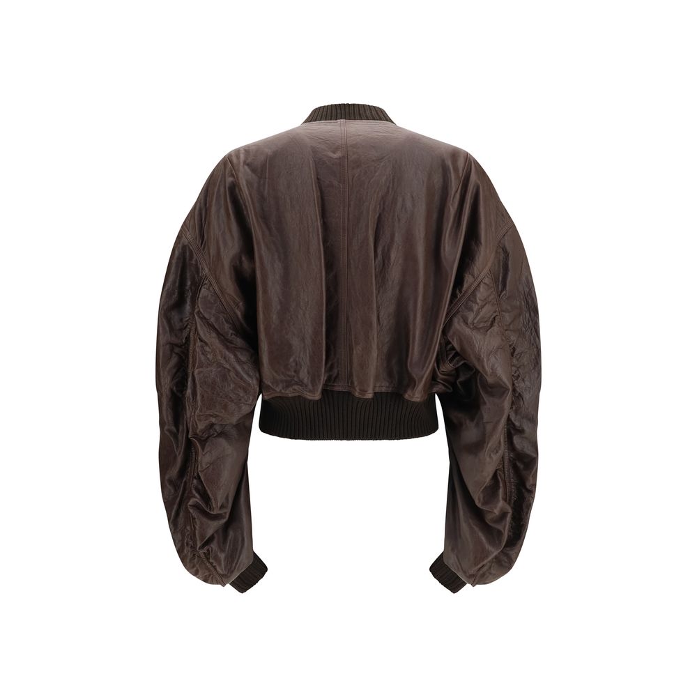 Bomber Jacket by Rick Owens for women in bos taurus calf leather brown & signature features an contemporary silhouette, showcasing a sophisticated and contemporary pockets for a truly refined look.