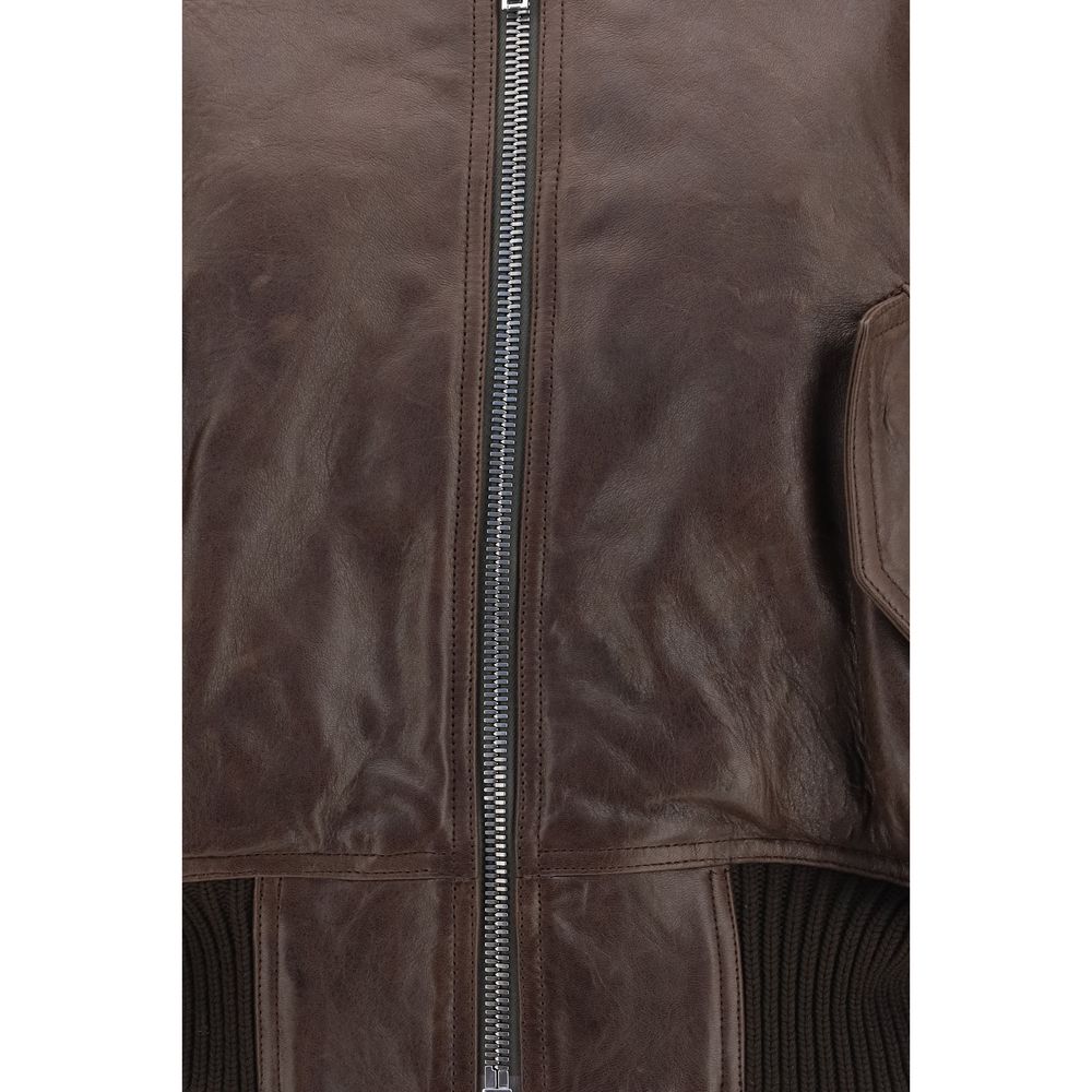Bomber Jacket by Rick Owens for women in bos taurus calf leather brown & signature features a city-ready silhouette, detailed with pockets and a city-ready .