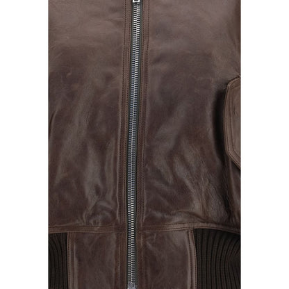 Bomber Jacket by Rick Owens for women in bos taurus calf leather brown & signature features a city-ready silhouette, detailed with pockets and a city-ready .