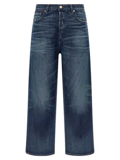 Jeans by Haikure for women in denim cotton blue features an sartorial wide and long with a cut for a sartorial finish.