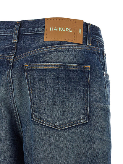 Jeans by Haikure for women in denim cotton blue presents a tailored silhouette, showcasing a tailored wide and long cut with a refined for a truly tailored aesthetic.