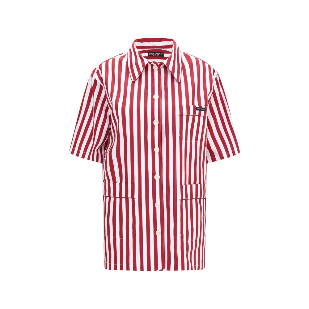 Shirt by Dolce & Gabbana for women in cotton & silk multicolor, patterned & striped features an architectural silhouette with a refined short-sleeve and elegant for a architectural look.