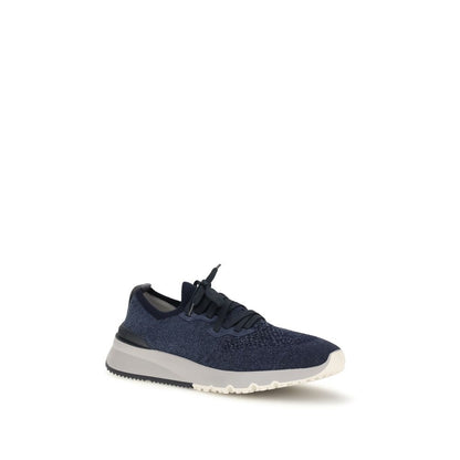 Athletic Sneakers by Brunello Cucinelli for men in polyamide & cotton blue, signature-print & print features an effortless chic silhouette, showcasing the signature athletic style of the Men's Athletic Polyamide & Cotton Sneakers collection with a truly effortless chic finish.