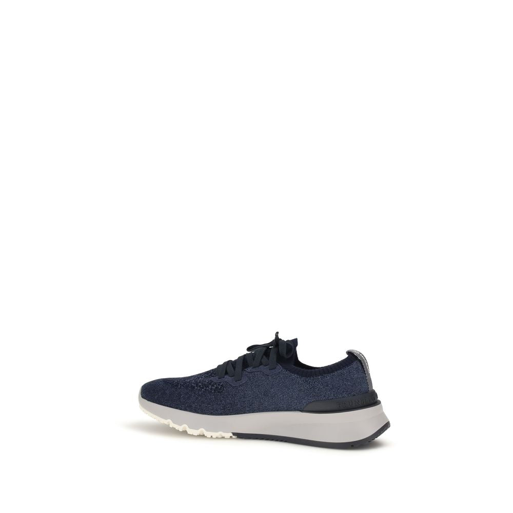 Athletic Sneakers by Brunello Cucinelli for men in polyamide & cotton blue, signature-print & print showcases a architectural silhouette, artfully capturing the essence of the Men's Athletic Polyamide & Cotton Sneakers with its signature architectural athletic style construction.