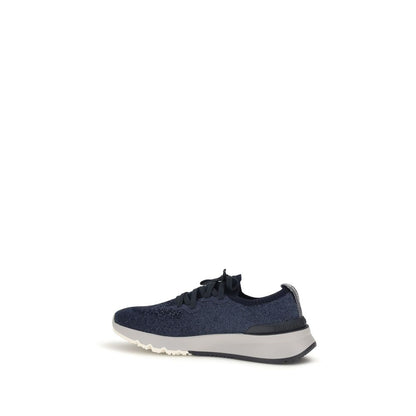 Athletic Sneakers by Brunello Cucinelli for men in polyamide & cotton blue, signature-print & print showcases a architectural silhouette, artfully capturing the essence of the Men's Athletic Polyamide & Cotton Sneakers with its signature architectural athletic style construction.