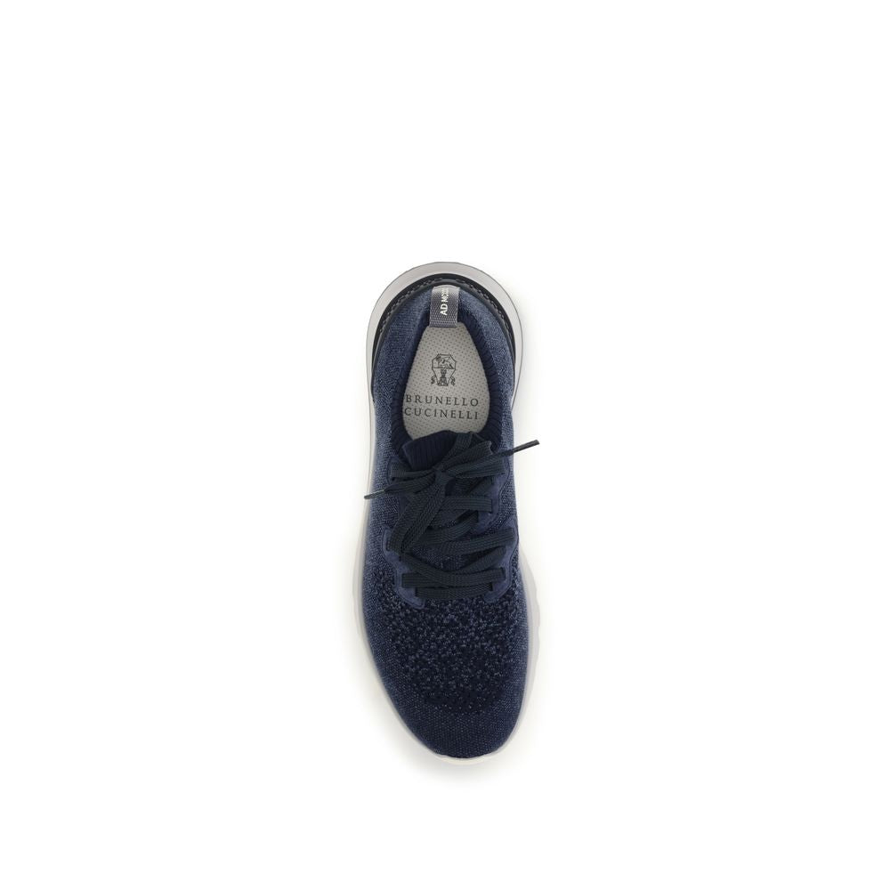 Athletic Sneakers by Brunello Cucinelli for men in polyamide & cotton blue, signature-print & print features an exquisite silhouette, showcasing the premium athletic style of the Men's Athletic Polyamide & Cotton Sneakers with an exquisite finish.