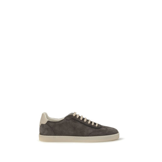 Sneakers by Brunello Cucinelli for men in bos taurus suede calf leather gray & natural features an versatile design from the Men's Low Top Bos Taurus Suede Calf Leather Sneakers collection, highlighting a versatile low-top style for a premium, high-fashion look.