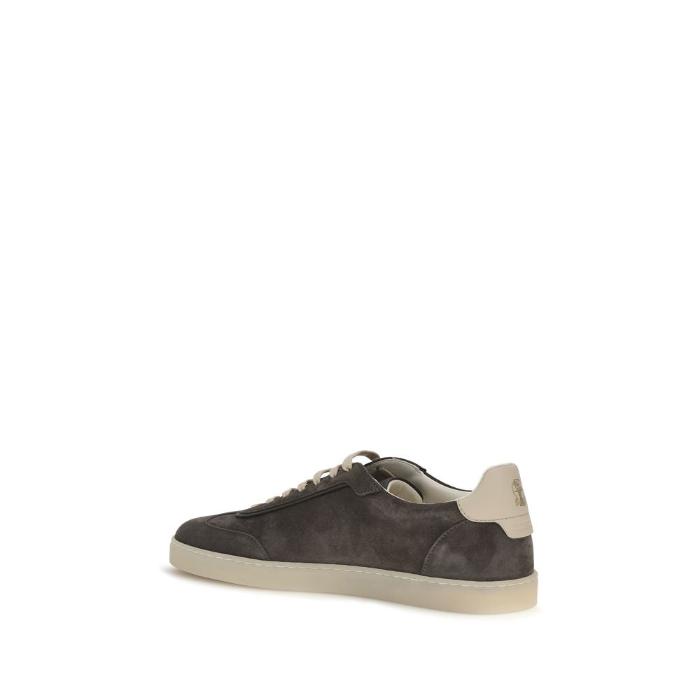 Sneakers by Brunello Cucinelli for men in bos taurus suede calf leather gray & natural features an timeless silhouette from the Men's Low Top Bos Taurus Suede Calf Leather Sneakers collection, showcasing a signature low-top style with an timeless finish.