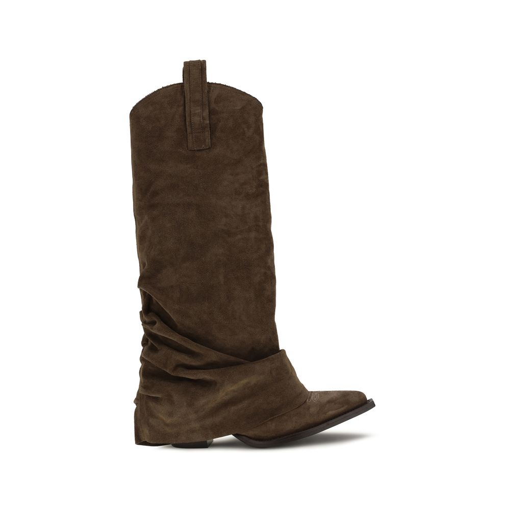 Cuban Cowboy High Knee-High Boots by R13 for women in bos taurus calf suede leather brown features an enchanting design from the Women's Bos Taurus Calf Suede Leather Cuban Cowboy High Knee-High Boots collection, highlighting a enchanting cuban-heel and for a refined look.