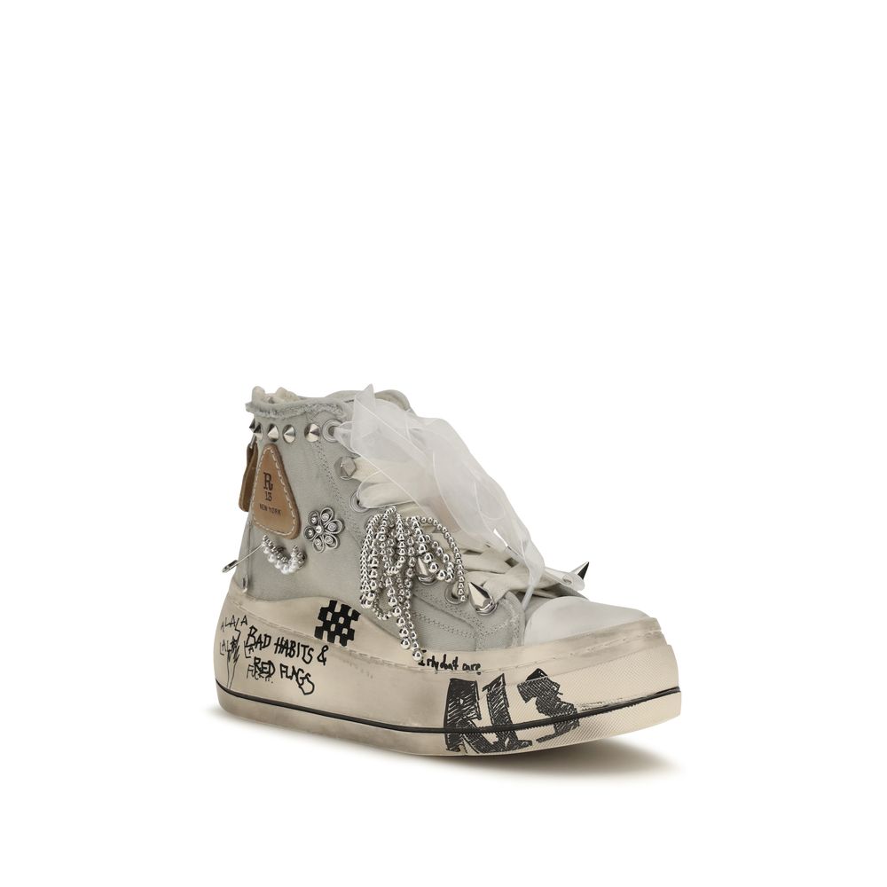 Sneakers by R13 for women in polyurethane cotton white presents a on trend silhouette from the 9 To 5 Women's High Top Polyurethane Cotton Sneakers collection, showcasing a on trend high-top style for an elevated aesthetic.