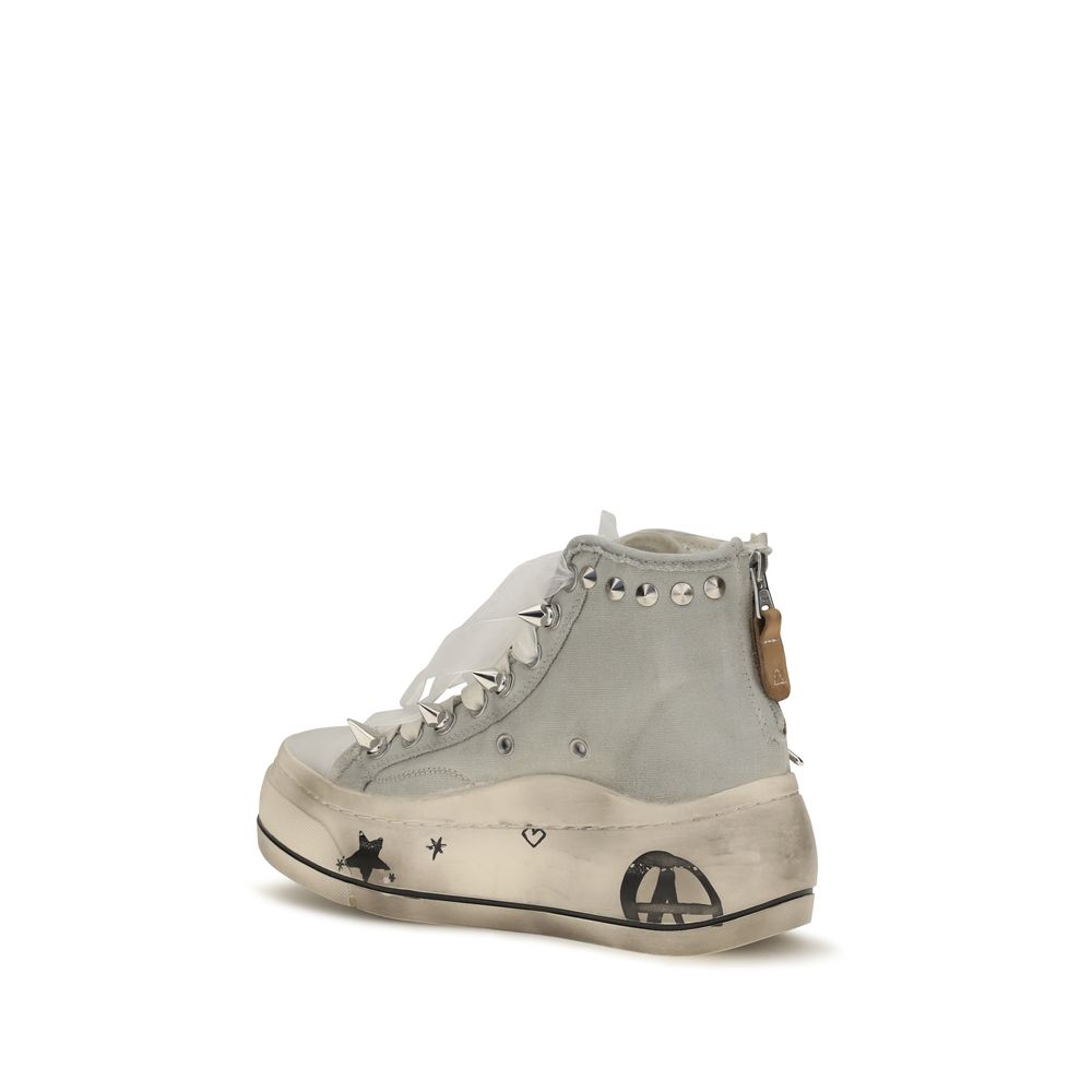Sneakers by R13 for women in polyurethane cotton white presents a impeccable silhouette as 9 To 5 Women's High Top Polyurethane Cotton Sneakers, expertly defined by a impeccable high-top style for a impeccable, high-fashion look.