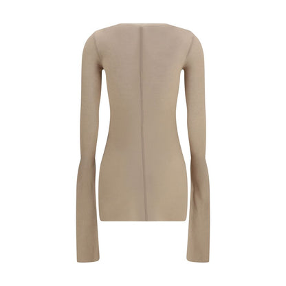 Shirt by Rick Owens for women in silk & viscose beige & signature showcases a sublime silhouette, artfully detailed with a sublime crew neckline and for a sophisticated, sublime finish.