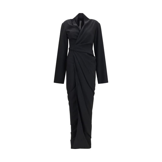 Dress by Rick Owens for women in viscose crepe black features an magnificent silhouette, artfully detailed with a magnificent wrap v-neck neckline and long-sleeve that flows into an magnificent long.