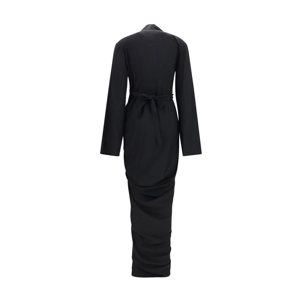 Dress by Rick Owens for women in viscose crepe black features an sultry silhouette defined by a wrap v-neck neckline and , falling to an sultry long for a sultry look.