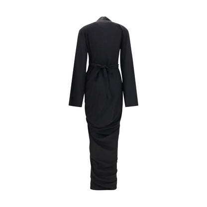 Dress by Rick Owens for women in viscose crepe black features an sultry silhouette defined by a wrap v-neck neckline and , falling to an sultry long for a sultry look.